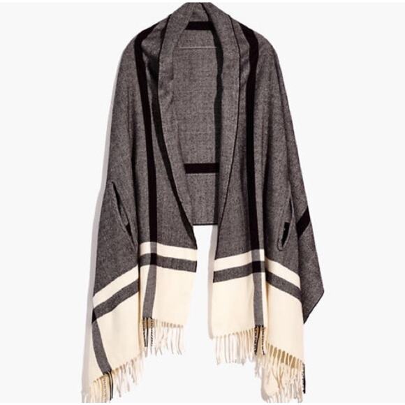 Madewell Flecked Herringbone Black and White Plaid Cape Scarf OS - Picture 1 of 6